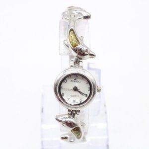 DENACCI Watch Womens Silver Tone Stainless Steel Dolphins Design Bracelet Rare
